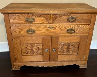 1. Antique Carved Oak Sideboard (48" x 21" x 36")