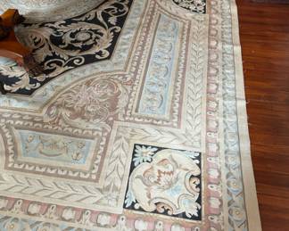 85. Black, Tan, Blue, and Rose Aubusson Rug (16' x 10'8")