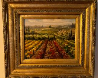 68. Oil on Canvas Fields of Flowers w/ Carved Gold Frame (16" x 15")