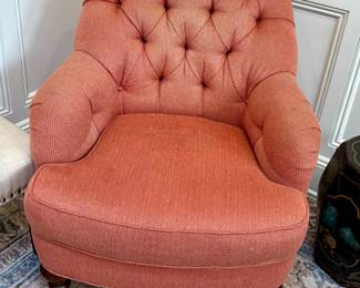 73. Pair of Tufted Arm Chairs on Casters (32" x 30" x 36") (as is)