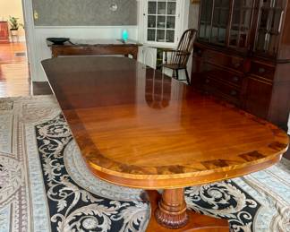 83. Antique Neoclassical Banded Double Pedestal Dining Table w/ Inlay (78" x 48" x 30") w/ 3-16" leaves