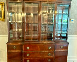 82. Antique Secretary/China Cabinet w/ Beveled Glass Doors & Inlay Detail (72" x 18" x 92")