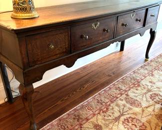 130. Antique Plank Top 4 Drawer Console Table (79" x 20" x 32")
