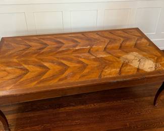 93. Herringbone Inlay Coffee Table (65" x 36" x 20") (as is)