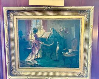 148. Signed Oil on Canvas of Piano Scene by L. Jambor (27" x 23") 