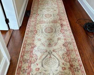 132. Tan & Red Hand Knotted Runner (38" x 26')