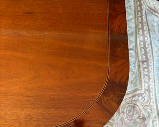 83. Antique Neoclassical Banded Double Pedestal Dining Table w/ Inlay (78" x 48" x 30") w/ 3-16" leaves