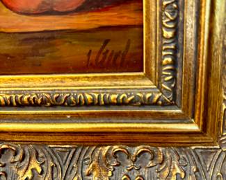 71. Signed Oil on Board of Pear w/ Gold Carved Frame (10" x 12")