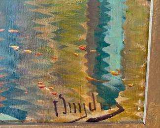 131. Signed Oil on Canvas of a Canal (37" x 29")