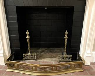 37. Brass Fireplace Apron (39" across)
38. Pair of Brass Andirons (20"h)