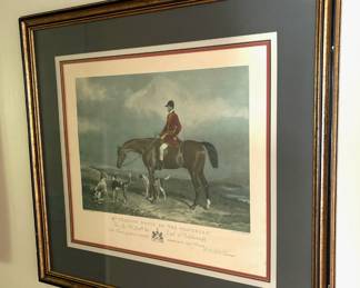 41. Pair of Framed Fox Hunt Prints "Mr. Charles Davis on Traverser" and "Mr Will Long on Bertha" engraved by ED W Hacker printed by W & H Barraud (32" x 31")