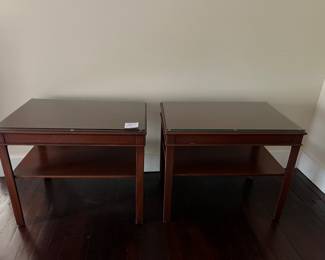 8. Pair of End Tables w/ One Shelf and Protective Glass Top (27" x 18" x 22")