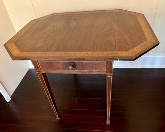 21. Antique Inlaid Accent Table w/ 2 Drop leaves (30" x 21" x 29") 