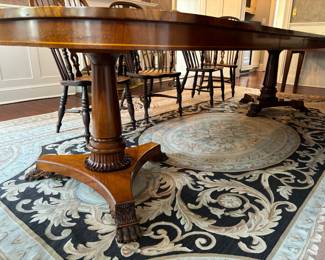 83. Antique Neoclassical Banded Double Pedestal Dining Table w/ Inlay (78" x 48" x 30") w/ 3-16" leaves