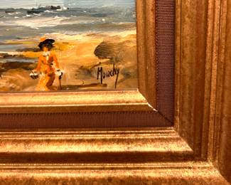 157b. Signed Oil on Board Seaside Scene by Mouchy (13" x 16")