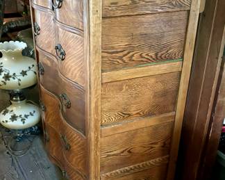 23. Antique Tiger Oak Highboy Dresser (38" x 19" x 53")