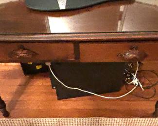 108. Antique 2 Drawer Desk w/ Glass Top