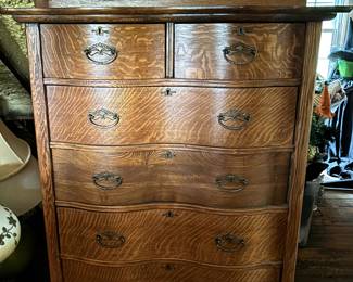 23. Antique Tiger Oak Highboy Dresser (38" x 19" x 53")