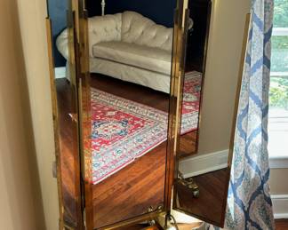 26. Vintage Metal Tri Fold Mirror on Caster (41" x 71")