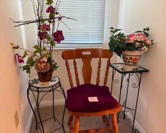 Two Outdoor Tables With Tile Top And One Wood Chair