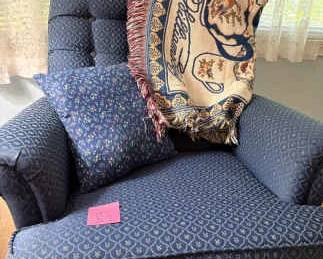 Recliner Chair With Blue Patterned Fabric