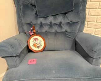 Recliner Chair Covered In Blue Fabric