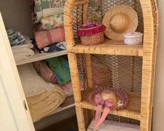 Whicker Shelves. Quilts And Other Bedding