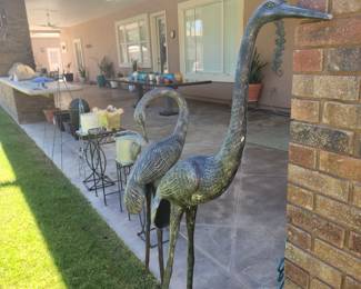 Pair of Large Metal Crane Garden Statues Rustic Outdoor Yard Art