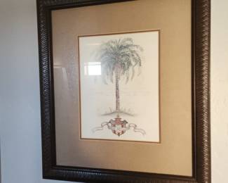 Framed Palm Tree Artwork with Coat of Arms – Vintage Wall Decor