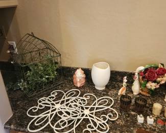 Lot of Home Decor Accents – Metal Wall Art, Bunny Figurines, Vase, Candle Holders