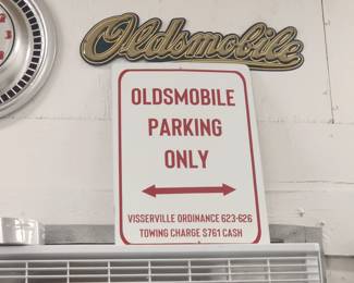 Vintage Oldsmobile Garage Sign Lot – Parking Only + Emblem Wall Decor