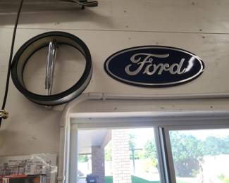 Vintage Ford Oval Garage Wall Sign Blue White Metal Logo