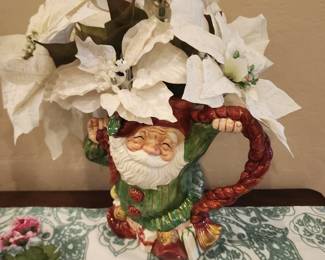 Christmas Santa Pitcher Ceramic Holiday Jug Vase Festive Decor