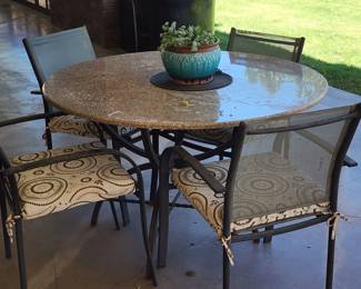 Outdoor Patio Dining Set – Round Granite Top Table with 4 Chairs
