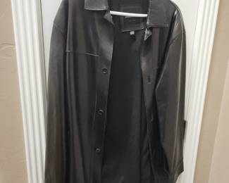 Andrew Marc Black Leather Jacket Men’s XL Button Front Coat New York
