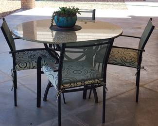 Outdoor Patio Dining Set – Round Glass Table with 4 Cushioned Chairs