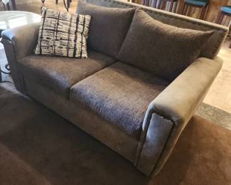 "Available for resale" Contemporary 2-Seater Loveseat Sofa – Brown & Tan Upholstery with Cushions