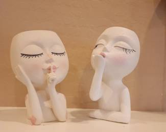 Modern Abstract Face Planter Statues Set White Minimalist Sculptures
