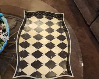 Vintage Black & White Harlequin Pattern Decorative Serving Tray