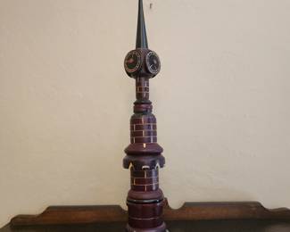 Vintage Wood Abstract Tower Sculpture – Hand Painted Geometric Folk Art