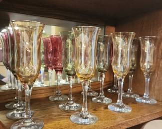Set of 12 Vintage Iridescent Champagne Flutes Multi-Color Stemware Glasses