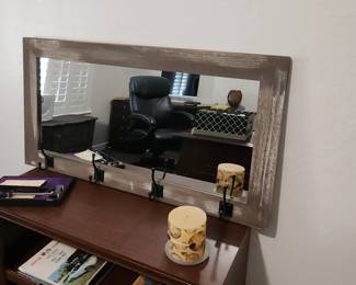 Rustic Wall Mirror with Hooks Farmhouse Entryway Coat Rack