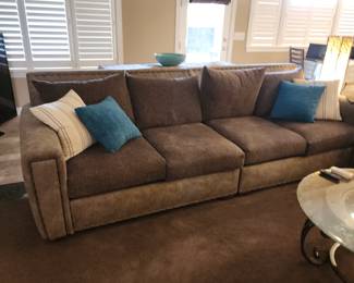 "Available for resale" Contemporary 4-Seater Sectional Sofa with Cushions – Brown & Tan Upholstery