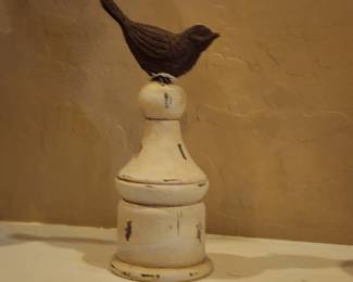 Rustic Distressed Bird Figurine on Pedestal Farmhouse Shabby Chic Decor