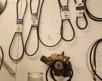 Automotive V-Belts (new, in packaging), Water Pump (used, with pulley and hoses attached)