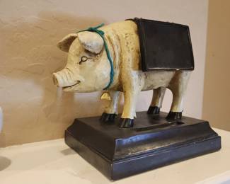 Vintage Pig Chalkboard Figurine Rustic Farmhouse Kitchen Decor