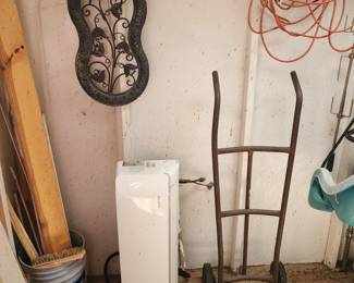 Hisense Portable Air Conditioner (Inverter model) – White, freestanding. Vintage Steel Hand Truck / Dolly – Older design