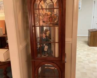 • Narrow Lighted Wood and Glass Display Cabinet