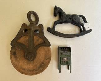 antique pulley, mailbox bank