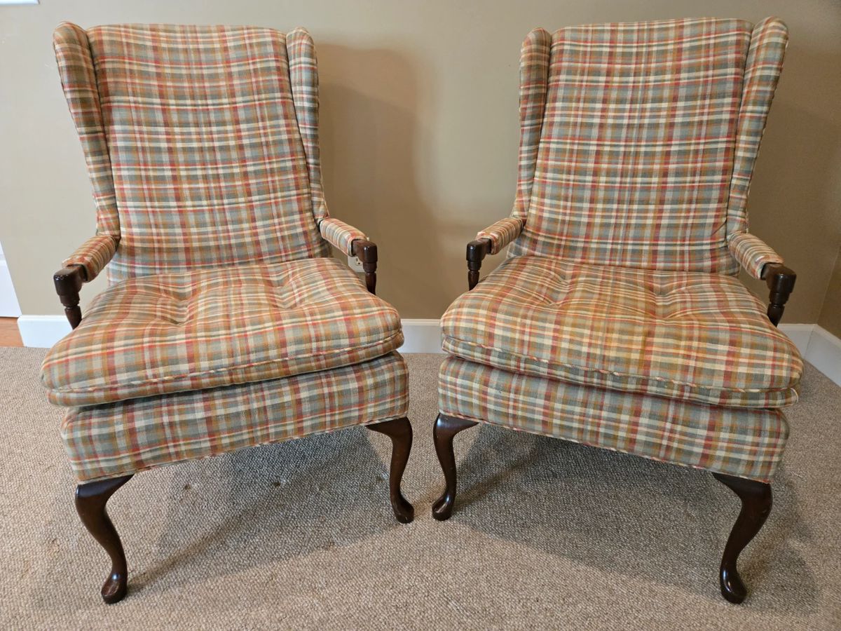 Pair of Upholstered Wing Back Chairs